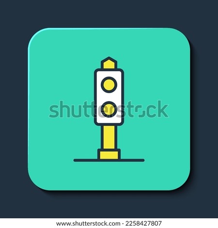 Filled outline Train traffic light icon isolated on blue background. Traffic lights for the railway to regulate the movement of trains. Turquoise square button. Vector