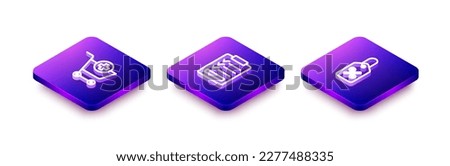 Set Isometric line Add to Shopping cart, Clipboard with checklist and Discount percent tag icon. Vector