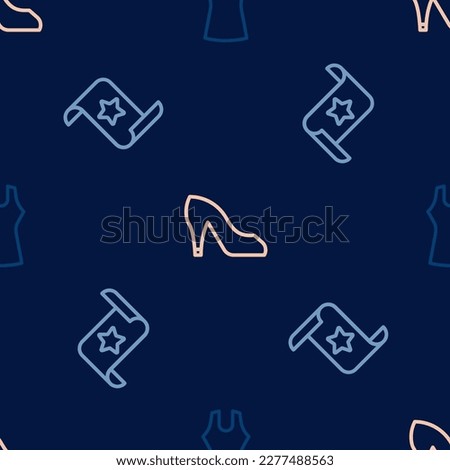 Set line Woman dress, Paper check and financial check and shoe on seamless pattern. Vector