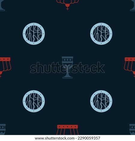 Set King crown, Medieval goblet and Round wooden shield on seamless pattern. Vector