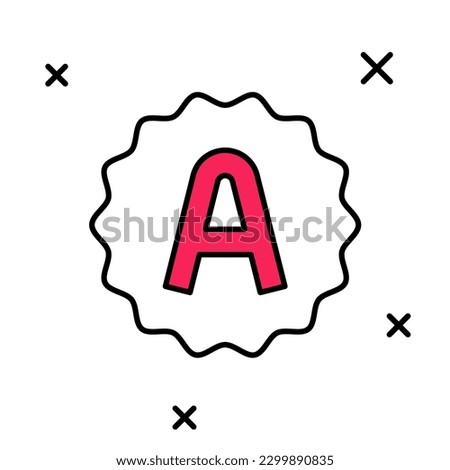 Filled outline Exam sheet with A plus grade icon isolated on white background. Test paper, exam, or survey concept. School test or exam.  Vector