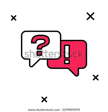 Filled outline Speech bubbles with Question and Answer icon isolated on white background. Q and A symbol. FAQ sign. Chat speech bubble and chart.  Vector