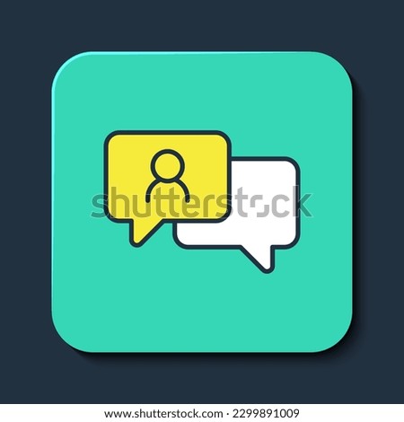 Filled outline Speech bubble chat icon isolated on blue background. Message icon. Communication or comment chat symbol. Turquoise square button. Vector