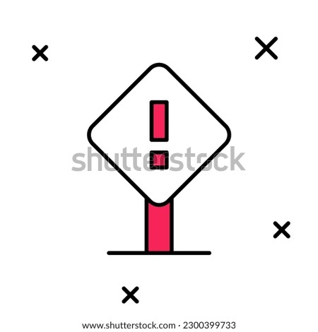 Filled outline Exclamation mark in square frame icon isolated on white background. Hazard warning sign, careful, attention, danger warning important sign.  Vector