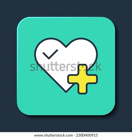 Filled outline Heart rate icon isolated on blue background. Heartbeat sign. Heart pulse icon. Cardiogram icon. Turquoise square button. Vector