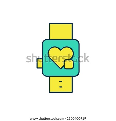 Filled outline Smart watch showing heart beat rate icon isolated on white background. Fitness App concept.  Vector