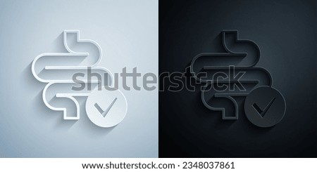 Paper cut Intestines icon isolated on isolated on grey and black background. Human body internal organs. Paper art style. Vector