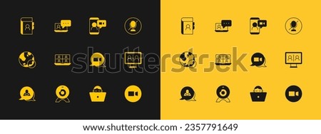 Set Mute microphone, Web camera, Video chat conference, Freelancer, Phone book and  icon. Vector