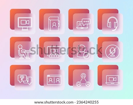 Set line Headphones, Video chat conference, Meeting,  and Phone book icon. Vector