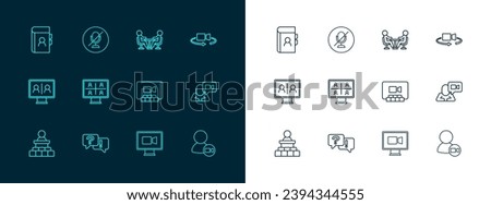 Set line 360 degree view, Question and Answer, Video chat conference, Meeting, Phone book and Mute microphone icon. Vector