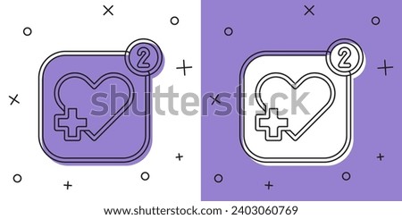Set Smartphone with heart rate monitor function icon isolated on white and purple background.  Vector