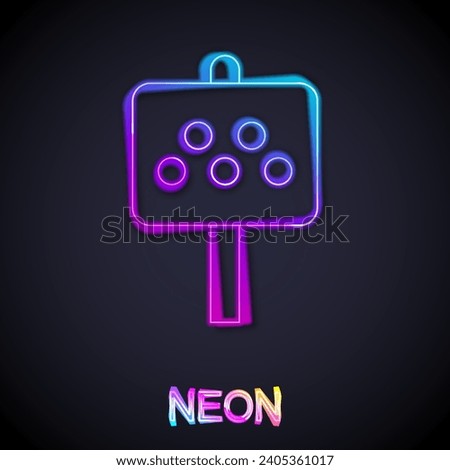 Glowing neon line Road sign for a taxi stand icon isolated on black background.  Vector