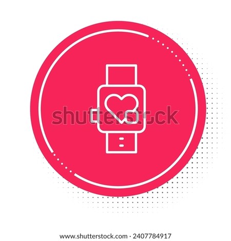 White line Smart watch showing heart beat rate icon isolated on white background. Fitness App concept. Red circle button. Vector