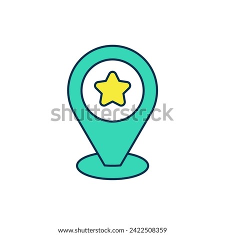 Filled outline Map pointer with star icon isolated on white background. Star favorite pin map icon. Map markers.  Vector