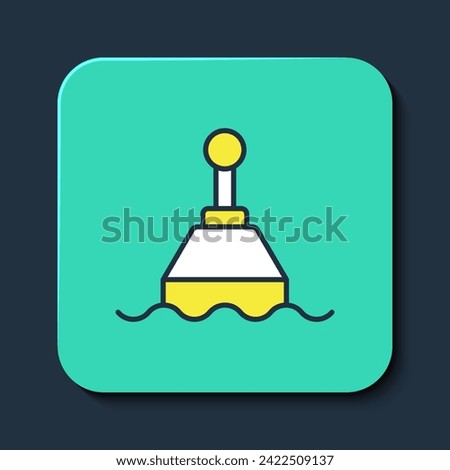 Filled outline Floating buoy on the sea icon isolated on blue background. Turquoise square button. Vector