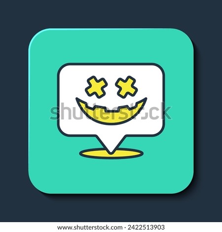 Filled outline Happy Halloween holiday icon isolated on blue background. Turquoise square button. Vector