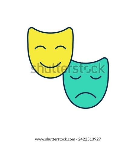 Filled outline Comedy and tragedy theatrical masks icon isolated on white background.  Vector