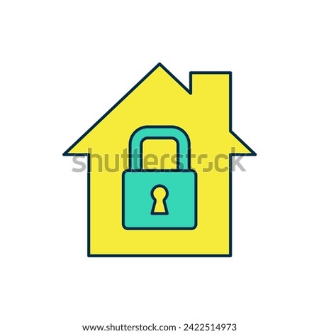 Filled outline House under protection icon isolated on white background. Home and lock. Protection, safety, security, protect, defense concept.  Vector