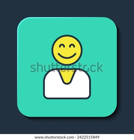 Filled outline Happy customer icon isolated on blue background. Turquoise square button. Vector