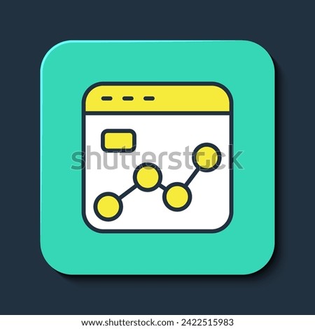Filled outline Market analysis icon isolated on blue background. Report text file icon. Accounting sign. Audit, analysis, planning. Turquoise square button. Vector