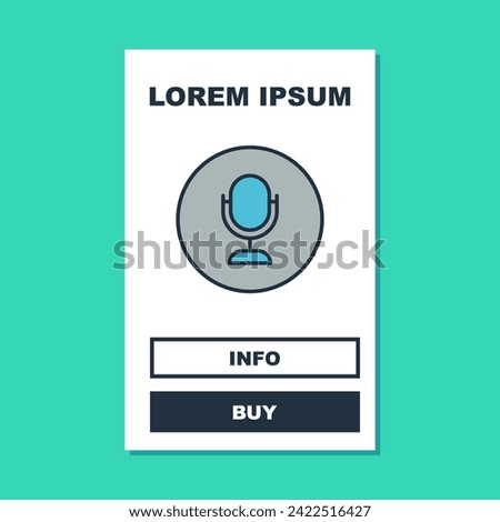 Filled outline Microphone icon isolated on turquoise background. On air radio mic microphone. Speaker sign.  Vector