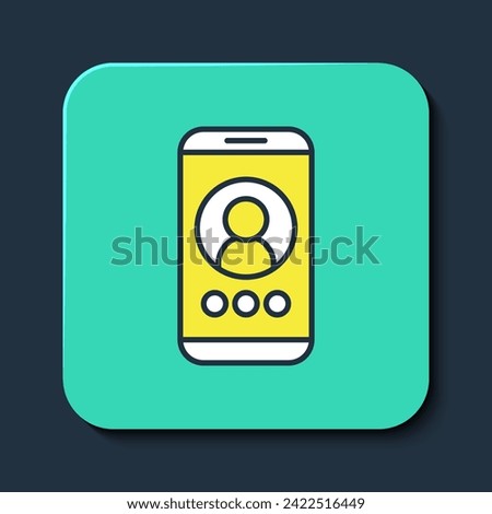 Filled outline Video chat conference icon isolated on blue background. Online meeting work form home. Remote project management. Turquoise square button. Vector