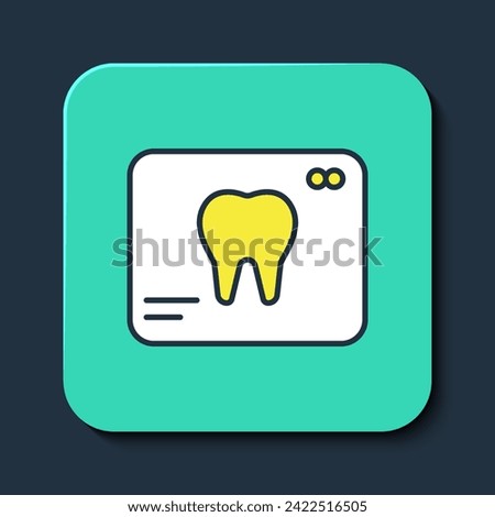 Filled outline X-ray of tooth icon isolated on blue background. Dental x-ray. Radiology image. Turquoise square button. Vector