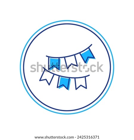 Filled outline Carnival garland with flags icon isolated on white background. Party pennants for birthday celebration, festival decoration.  Vector