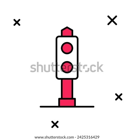 Filled outline Train traffic light icon isolated on white background. Traffic lights for the railway to regulate the movement of trains.  Vector