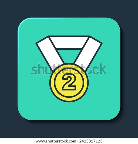 Filled outline Medal icon isolated on blue background. Winner symbol. Turquoise square button. Vector