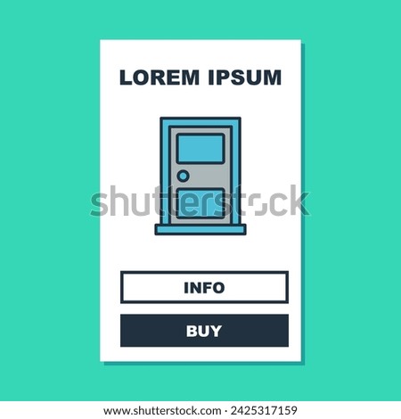 Filled outline Closed door icon isolated on turquoise background.  Vector