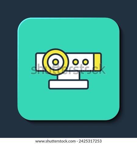 Filled outline Web camera icon isolated on blue background. Chat camera. Webcam icon. Turquoise square button. Vector