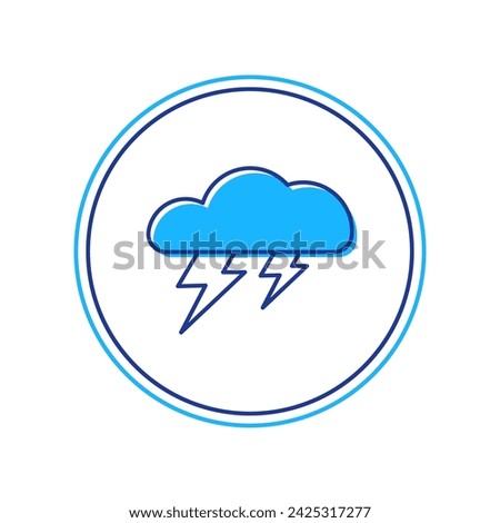 Filled outline Storm icon isolated on white background. Cloud and lightning sign. Weather icon of storm.  Vector