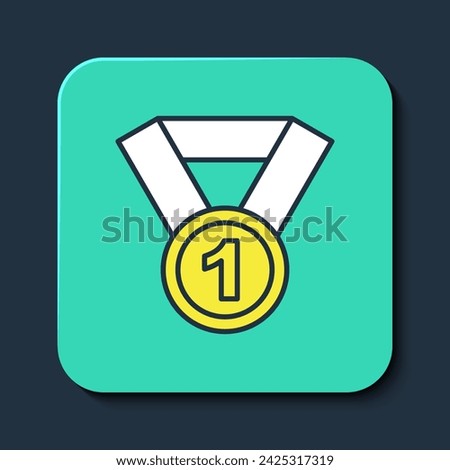 Filled outline Medal icon isolated on blue background. Winner symbol. Turquoise square button. Vector