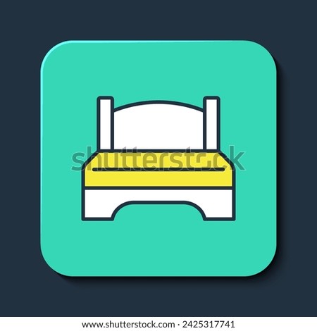 Filled outline Big bed for two or one person icon isolated on blue background. Turquoise square button. Vector