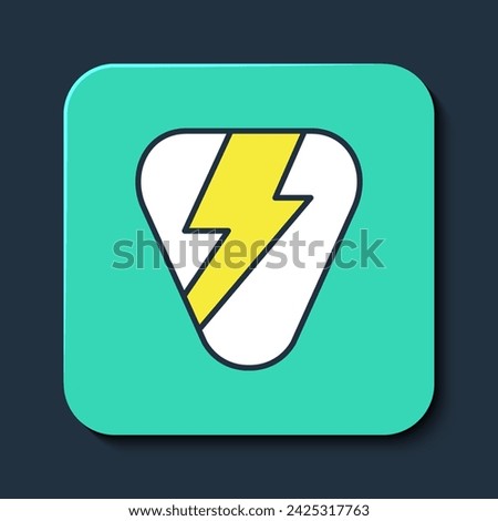 Filled outline Guitar pick icon isolated on blue background. Musical instrument. Turquoise square button. Vector