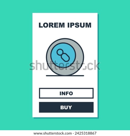 Filled outline Billiard pool snooker ball with number 8 icon isolated on turquoise background.  Vector