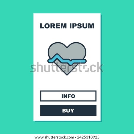 Filled outline Heart rate icon isolated on turquoise background. Heartbeat sign. Heart pulse icon. Cardiogram icon.  Vector