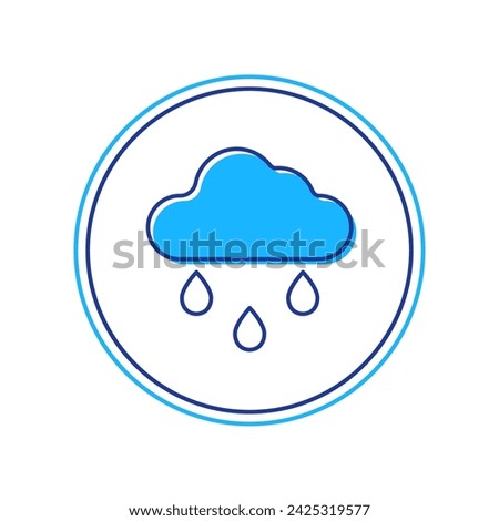 Filled outline Cloud with rain icon isolated on white background. Rain cloud precipitation with rain drops.  Vector