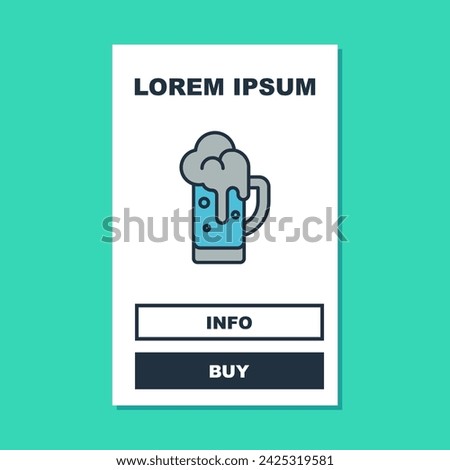 Filled outline Glass of beer icon isolated on turquoise background.  Vector