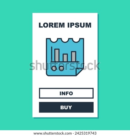Filled outline Document with graph chart icon isolated on turquoise background. Report text file icon. Accounting sign. Audit, analysis, planning.  Vector