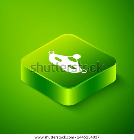Isometric Carnival mask icon isolated on green background. Masquerade party mask. Green square button. Vector