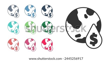 Black Oil drop with dollar symbol icon isolated on white background. Oil price. Oil and petroleum industry. Set icons colorful. Vector