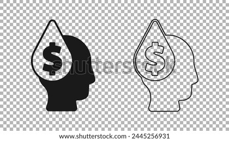 Black Oil drop with dollar symbol icon isolated on transparent background. Oil price. Oil and petroleum industry.  Vector