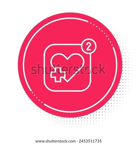 White line Smartphone with heart rate monitor function icon isolated on white background. Red circle button. Vector