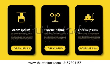 Set Trolley suitcase, Train traffic light and Cable car. Business infographic template. Vector