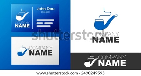 Logotype Smoking pipe with smoke icon isolated on white background. Tobacco pipe. Logo design template element. Vector