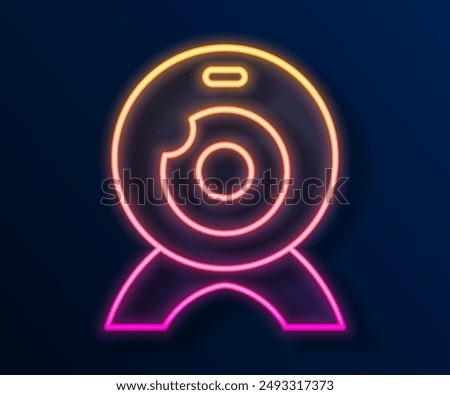 Glowing neon line Web camera icon isolated on black background. Chat camera. Webcam icon.  Vector