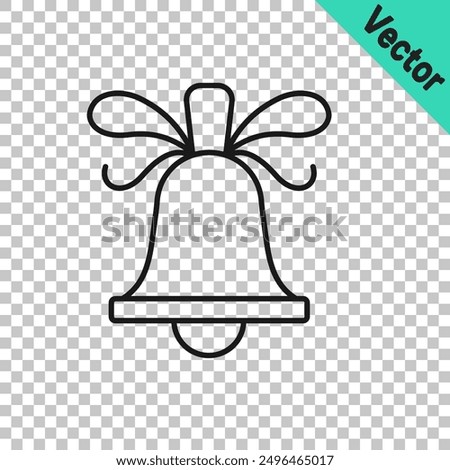 Black line Merry Christmas ringing bell icon isolated on transparent background. Alarm symbol, service bell, handbell sign, notification.  Vector