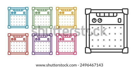 Set line Guitar amplifier icon isolated on white background. Musical instrument. Set icons colorful. Vector